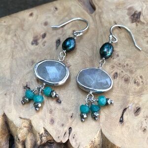 SILPADA Sterling Silver Labradorite Pearl Hematite Quartzite Earrings W2372